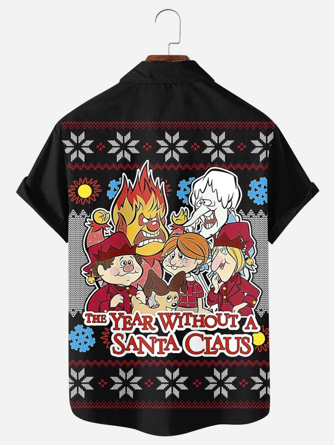 Men's Christmas Cartoon Ugly Sweater Print Holiday Short Sleeve Shirt