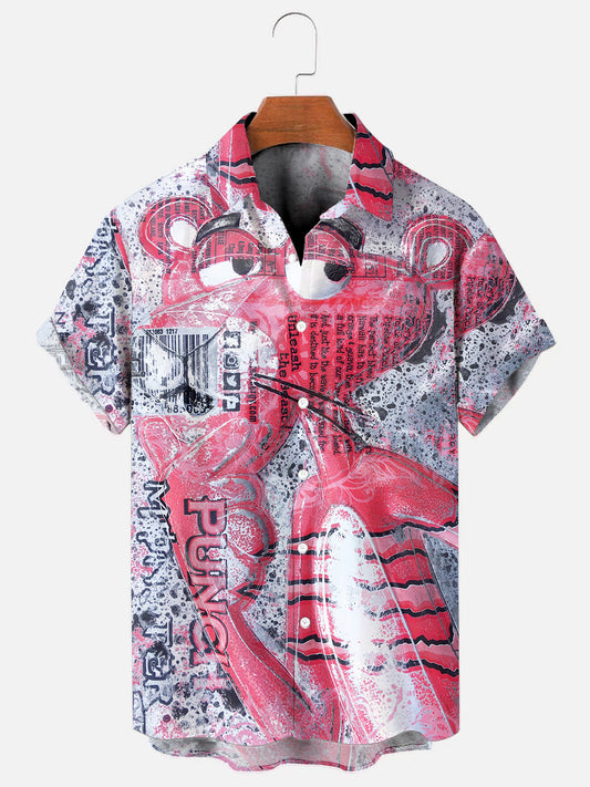 Men's Cartoon Leopard Art Print Hawaiian Short Sleeve Shirt