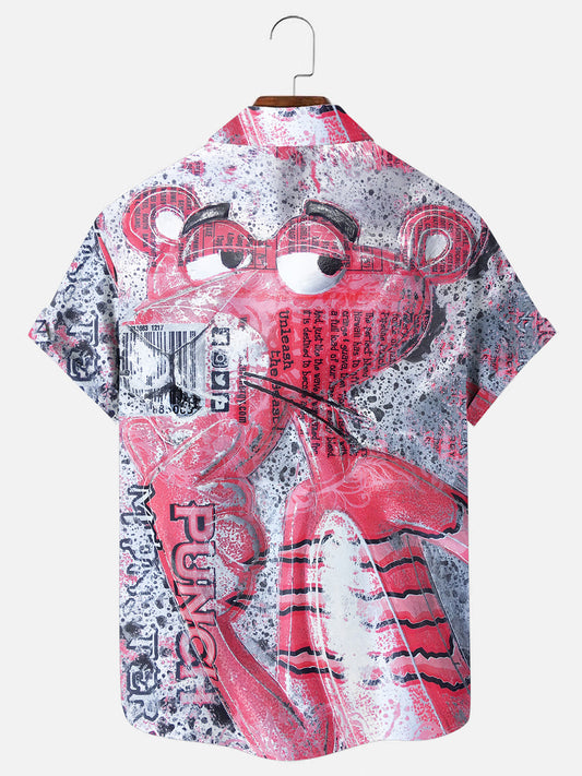 Men's Cartoon Leopard Art Print Hawaiian Short Sleeve Shirt