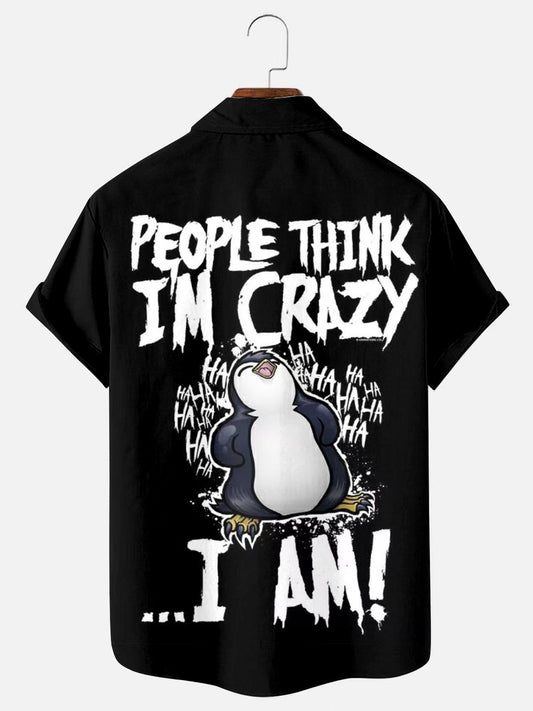 Crazy Penguin Print Casual Short Sleeve Shirt