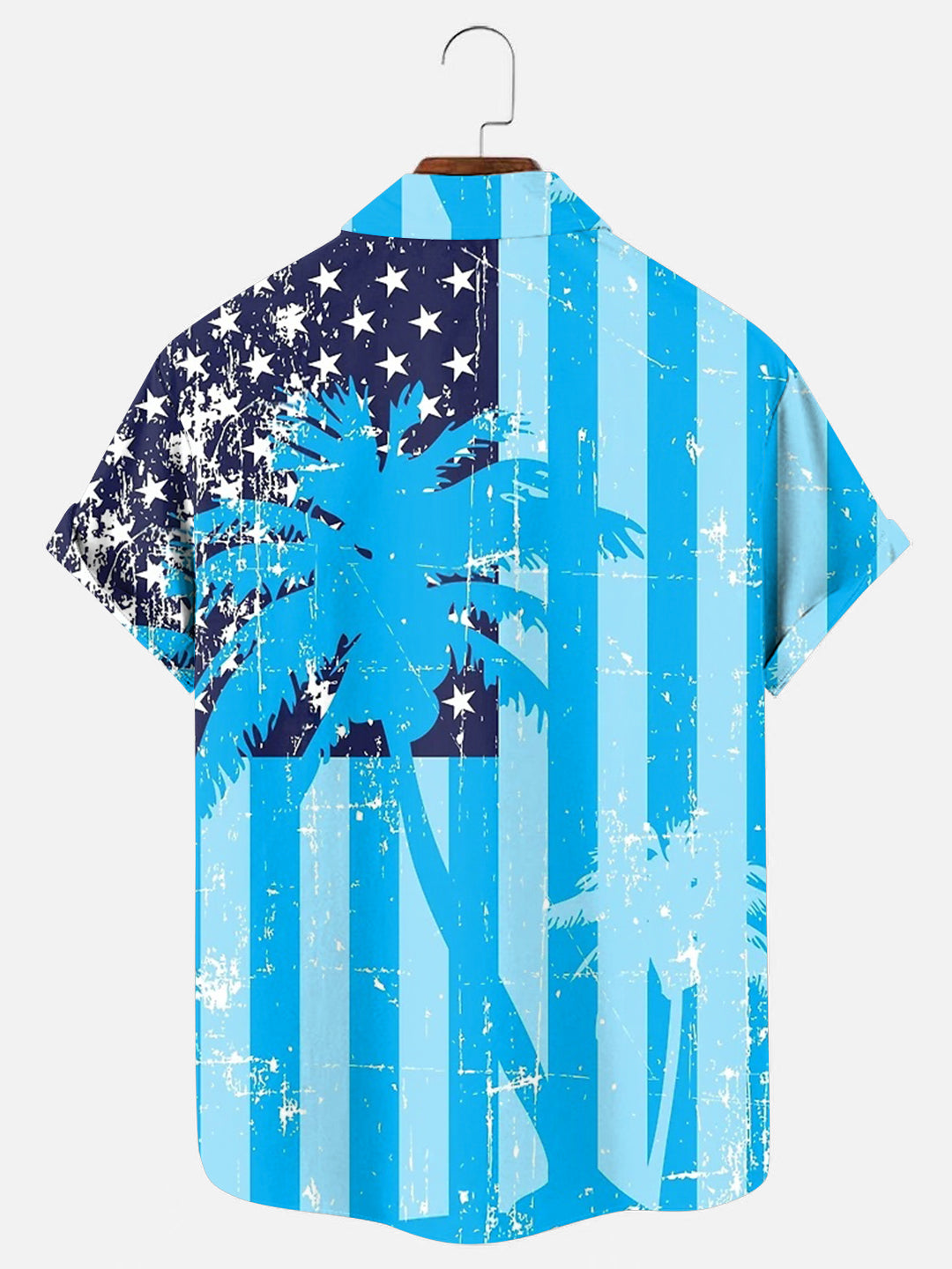 Men's Blue Flag Coconut Beach Style Print Holiday Short Sleeve Shirt