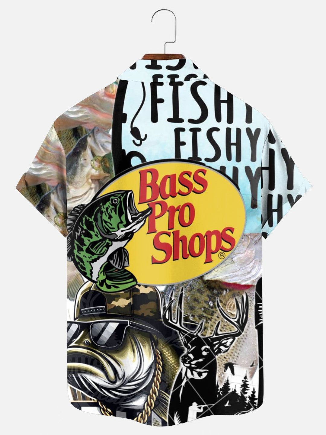 Men's Outdoor Fishing Print Hawaiian Short Sleeve Pocket Shirt