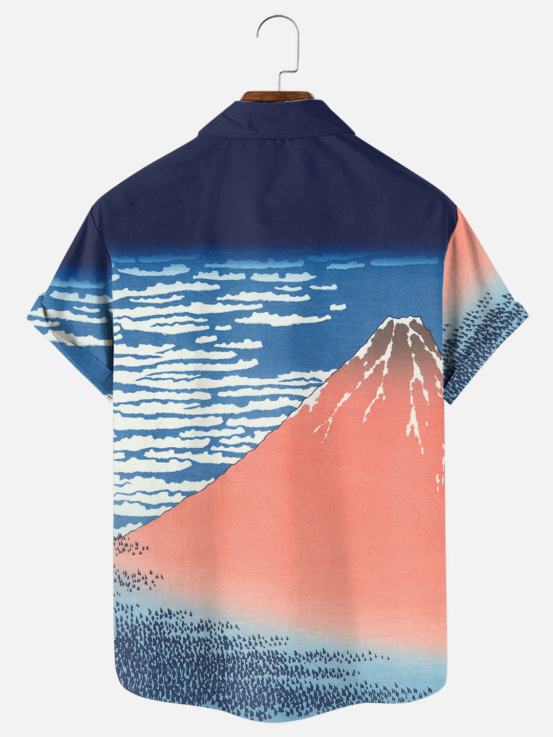 Men's Retro Ukiyo-e Red Fuji Art Print Hawaiian Short Sleeve Shirt
