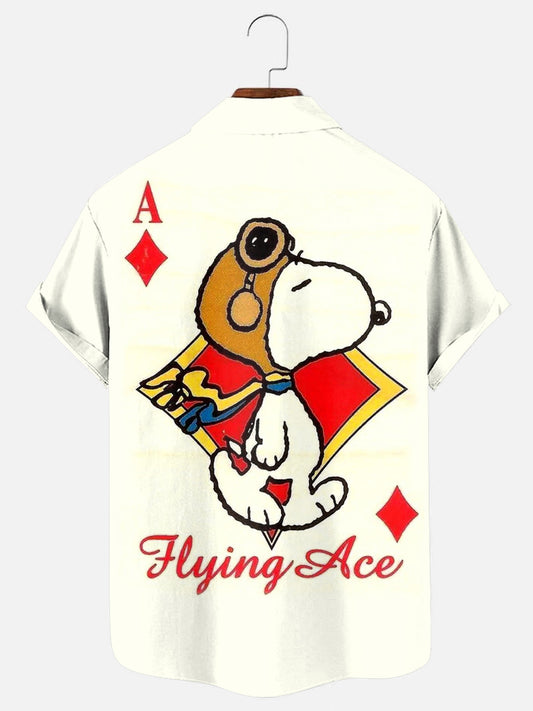 Men's Cartoon Ace Pilot Print Hawaiian Short Sleeve Shirt