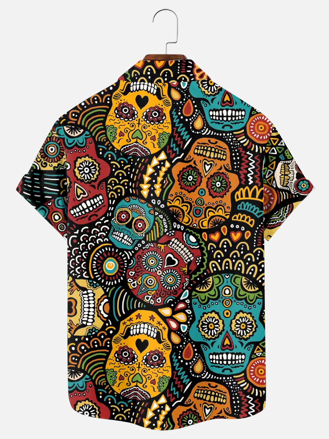 Men's Colorful Skull Print Hawaiian Short Sleeve Shirt