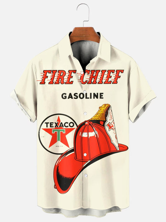 Men's Fire Chief Vintage Printed Casual Short Sleeve Shirt