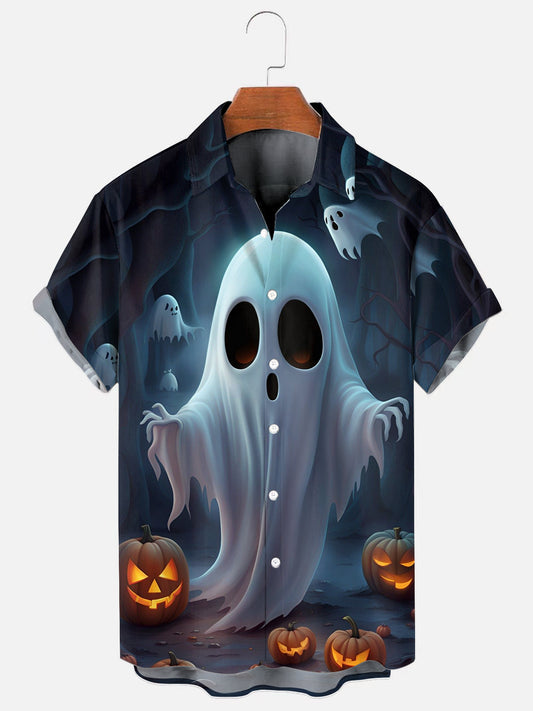 Men's Halloween Ghost Pumpkin Print Short Sleeve Shirt