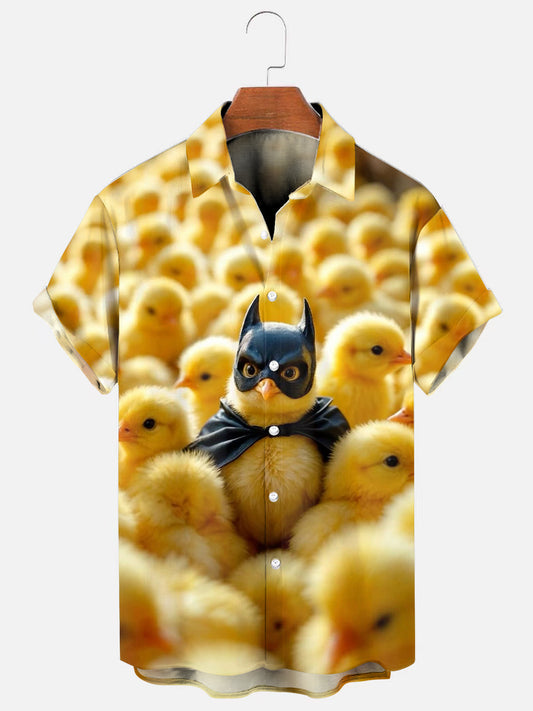 Men's Chicken Bat Fun Print Hawaiian Short Sleeve Shirt
