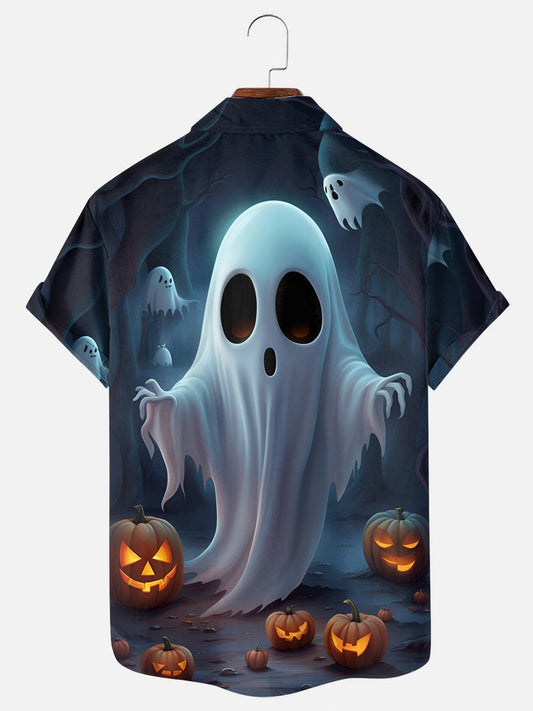 Men's Halloween Ghost Pumpkin Print Short Sleeve Shirt