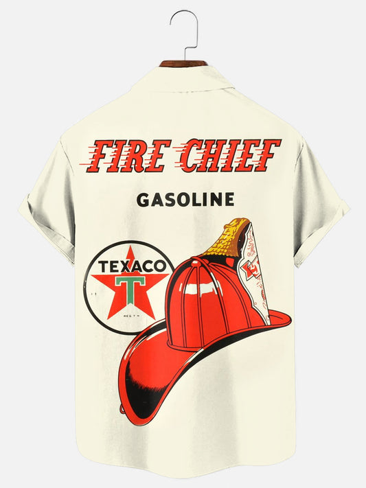 Men's Fire Chief Vintage Printed Casual Short Sleeve Shirt