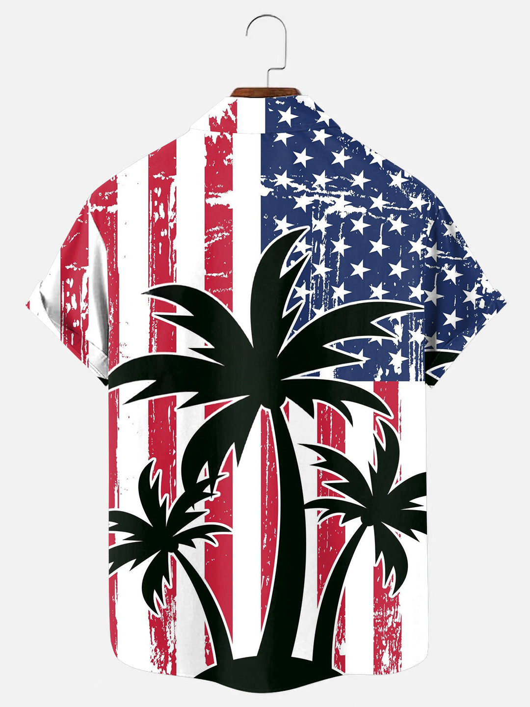 Men's American Flag Coconut Tree Print Independence Day Holiday Short Sleeve Shirt