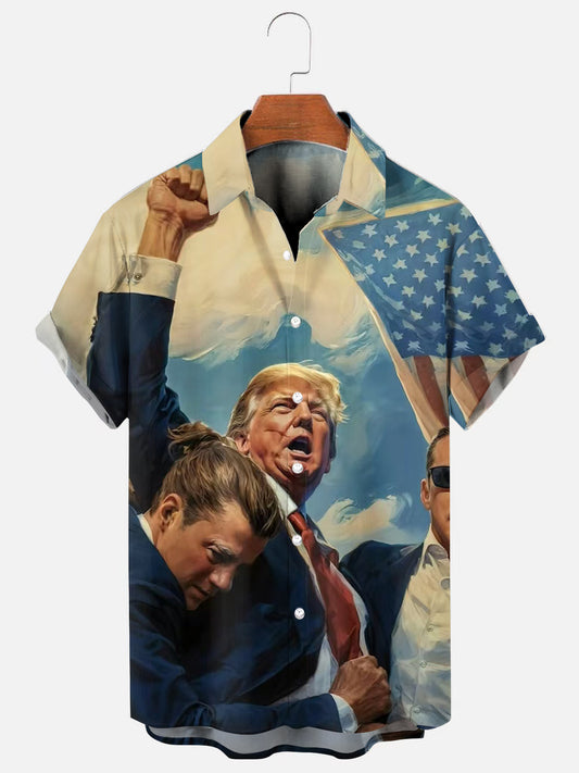 Trump Poster Hawaiian Short Sleeve Shirt