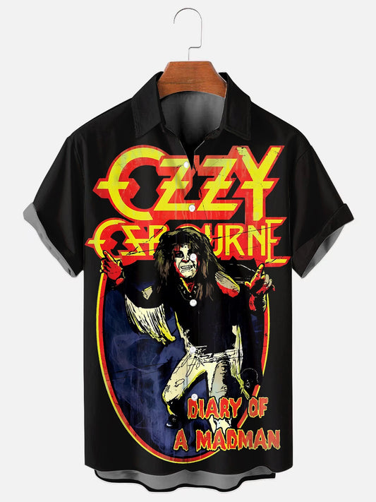 Men's 80s Vintage Rock Print Casual Short Sleeve Shirt