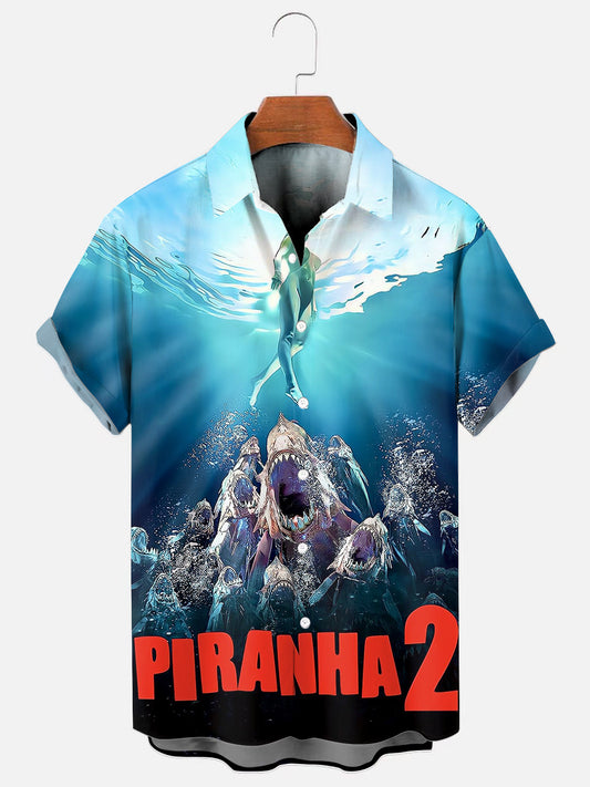 Men's Retro Movie Poster Print Hawaiian Short Sleeve Shirt