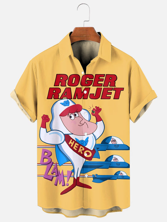 Men's 1960s Retro Cartoon Character Poster Print Hawaiian Short Sleeve Shirt