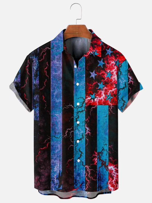 Men's American Flag Lightning Independence Day Short Sleeve Shirt