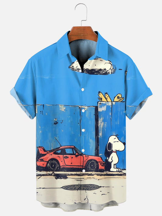 Men's Cartoon Car Character Art Print Hawaiian Short Sleeve Shirt