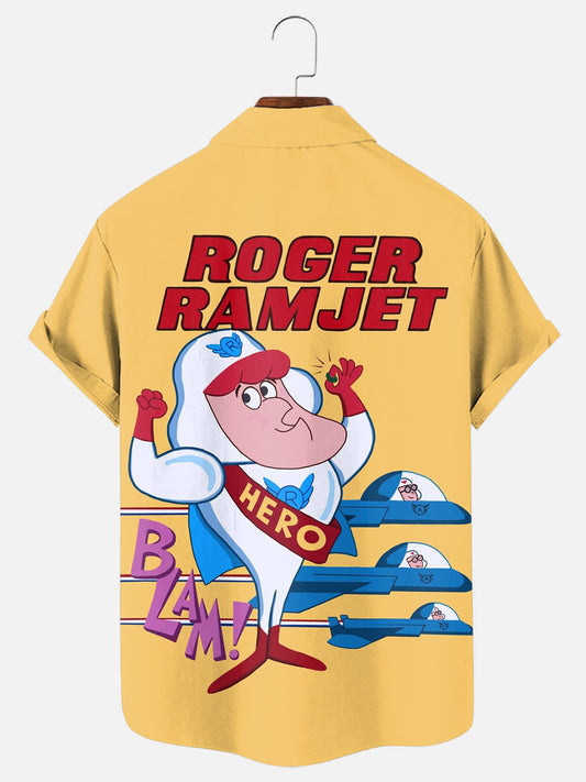 Men's 1960s Retro Cartoon Character Poster Print Hawaiian Short Sleeve Shirt