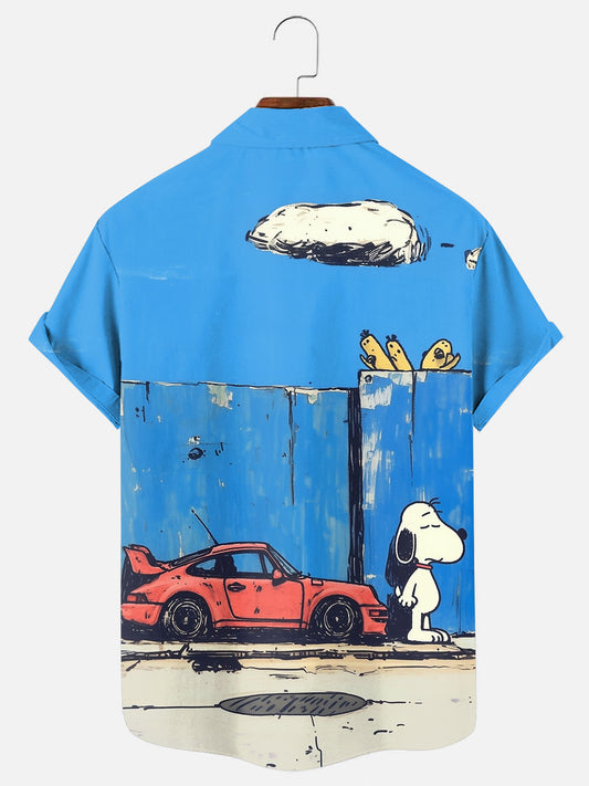Men's Cartoon Car Character Art Print Hawaiian Short Sleeve Shirt