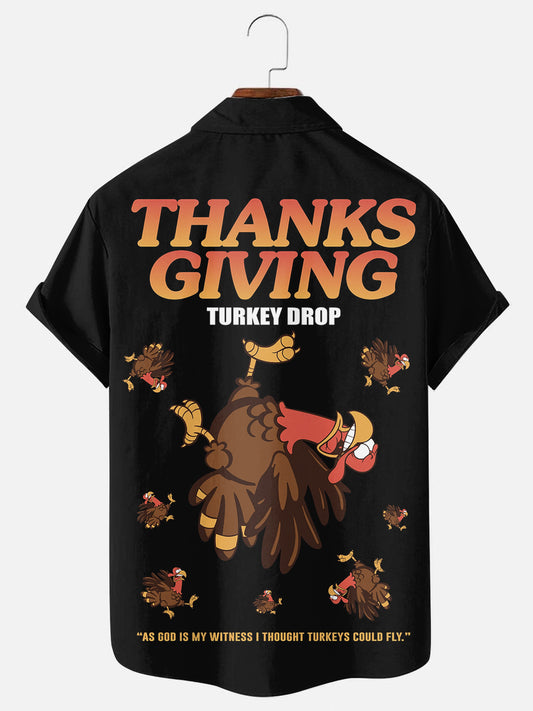 Men's Thanksgiving Turkey Drop Holiday Casual Short Sleeve Shirt