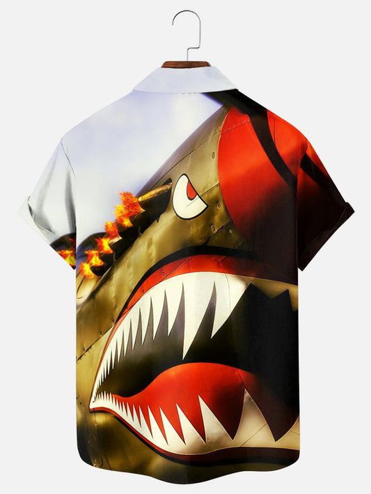 Flying Tigers Attack Art Print Hawaiian Short Sleeve Shirt