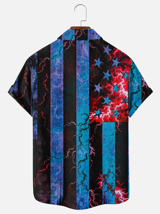 Men's American Flag Lightning Independence Day Short Sleeve Shirt