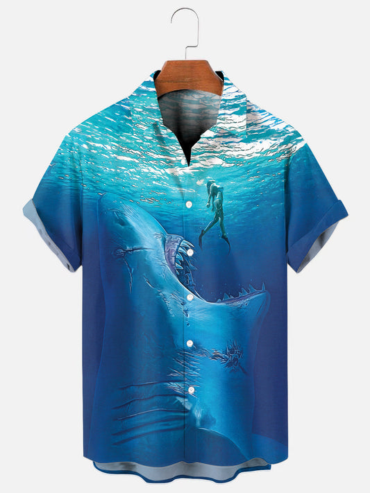 Men's Vintage Megalodon Beauty Print Hawaiian Short Sleeve Shirt