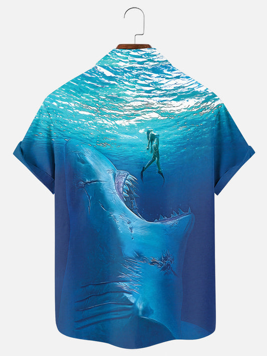 Men's Vintage Megalodon Beauty Print Hawaiian Short Sleeve Shirt