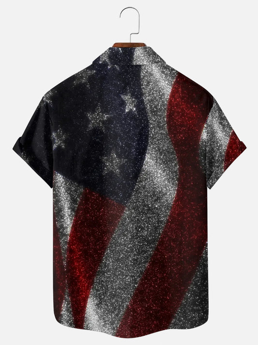 Men's American Flag Glitter Independence Day Short Sleeve Shirt