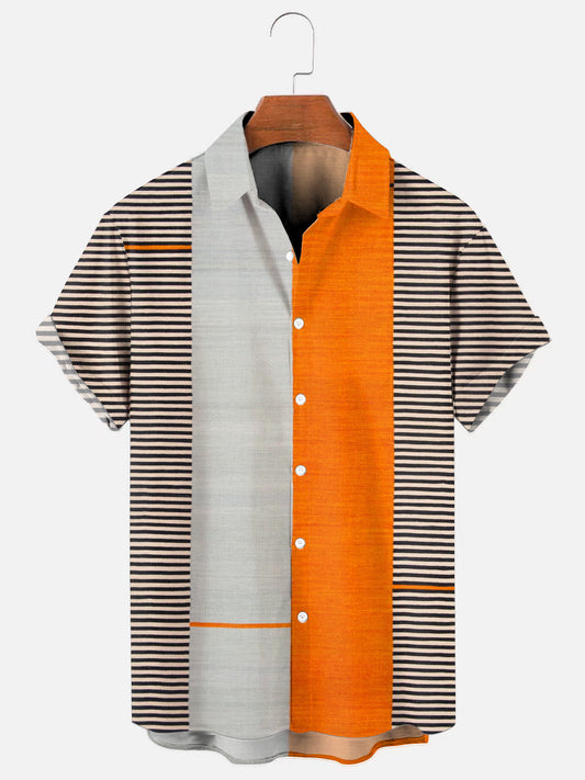 Men's Retro Stripe Graphic Hawaiian Short Sleeve Shirt