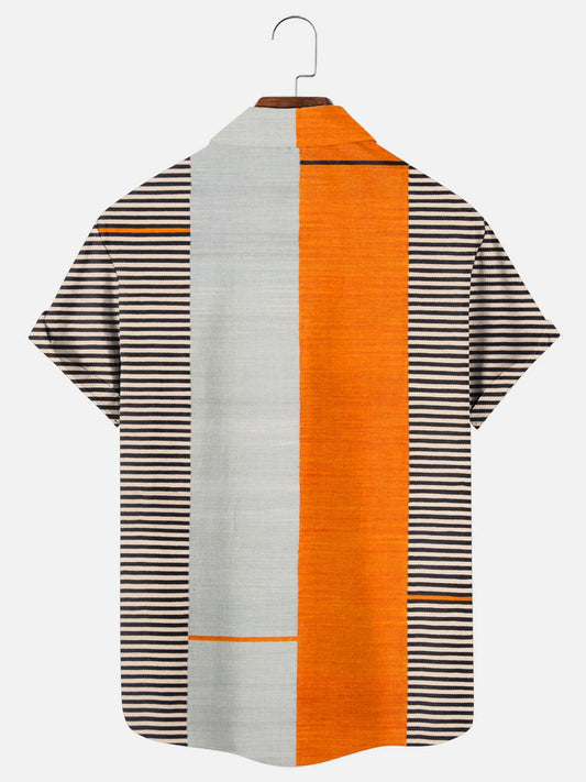 Men's Retro Stripe Graphic Hawaiian Short Sleeve Shirt