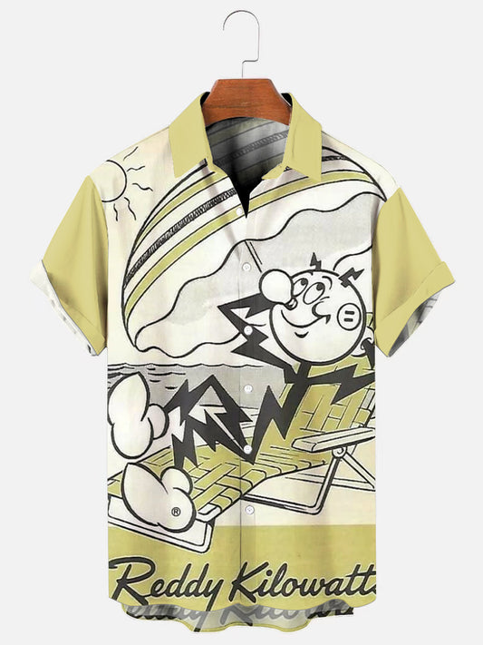 Men's Vintage Reddy Kilowatt Resort Print Hawaiian Short Sleeve Shirt