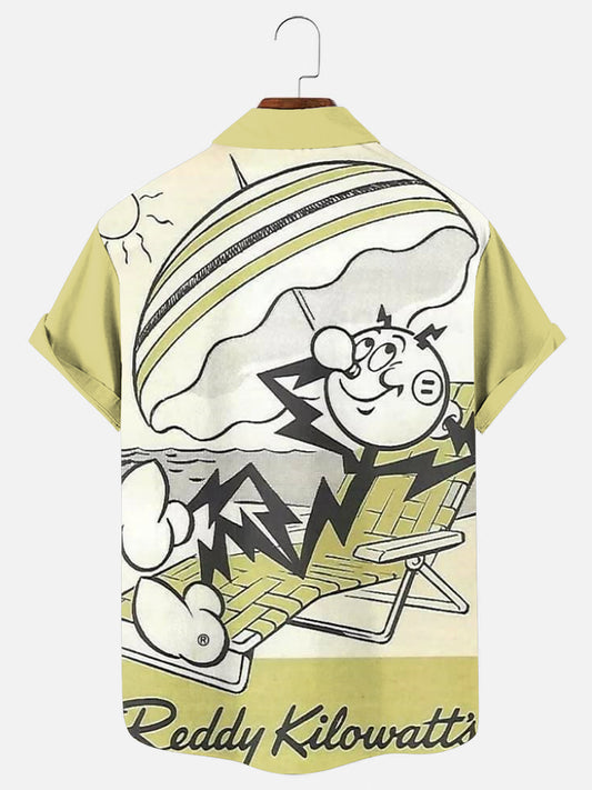 Men's Vintage Reddy Kilowatt Resort Print Hawaiian Short Sleeve Shirt