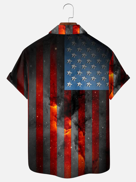 Men's American Flag Galaxy Independence Day Short Sleeve Shirt