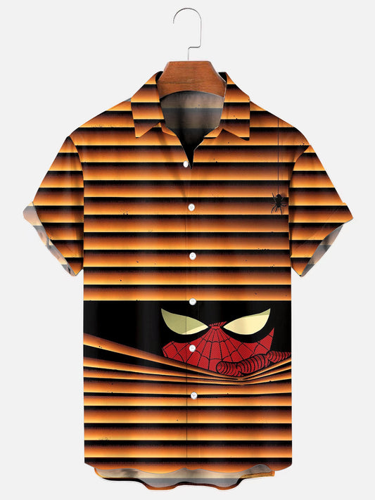 Men's Superhero Poster Print Hawaiian Short Sleeve Shirt