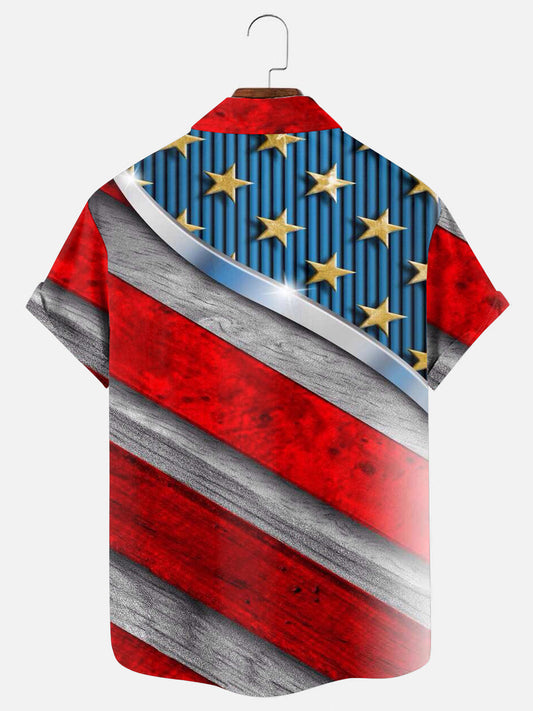 Men's Stars and Stripes Independence Day Print Hawaiian Short Sleeve Shirt