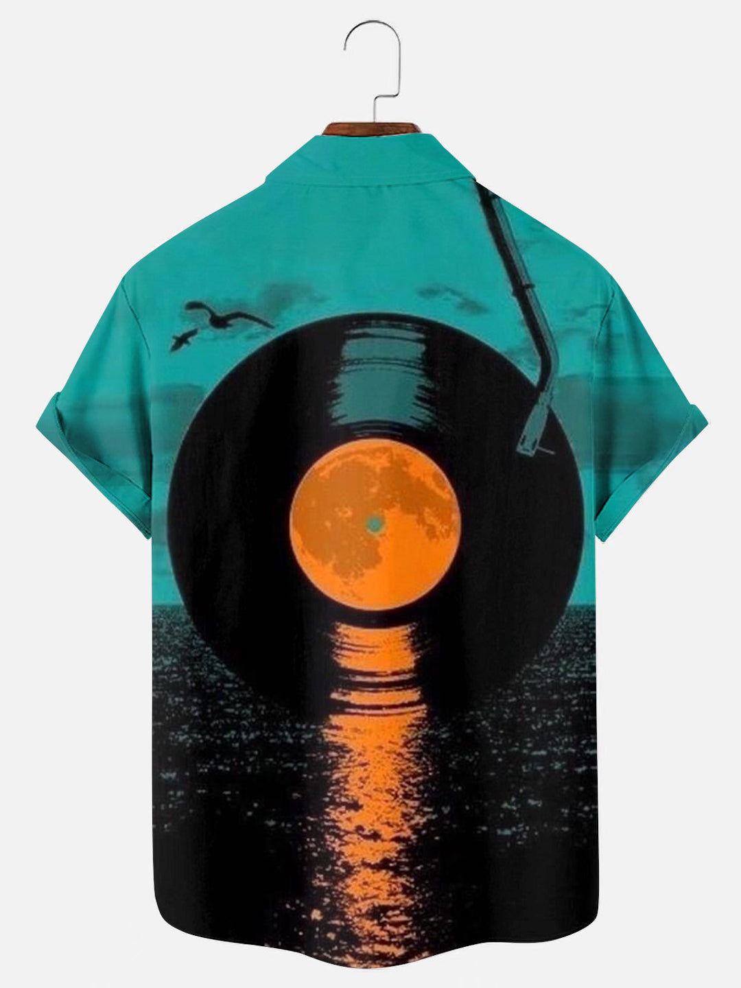 Men's Vinyl Record Creative Sunset Poster Print Short Sleeve Shirt
