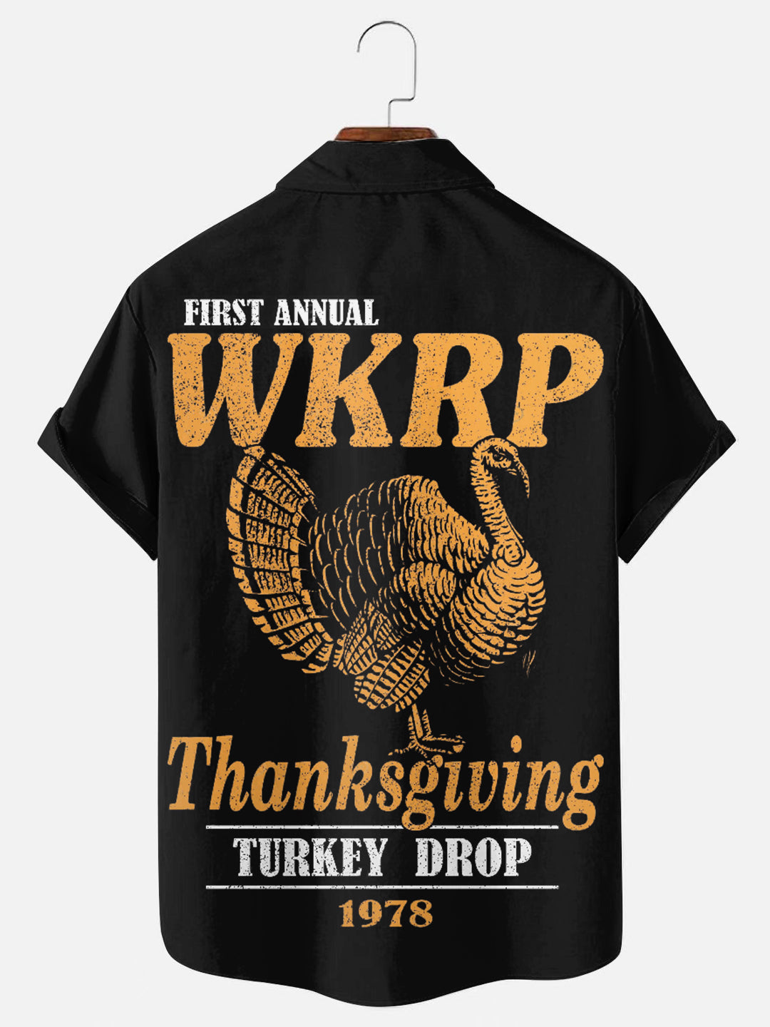 Men's Vintage Thanksgiving Turkey Drop Poster Print Holiday Short Sleeve Shirt
