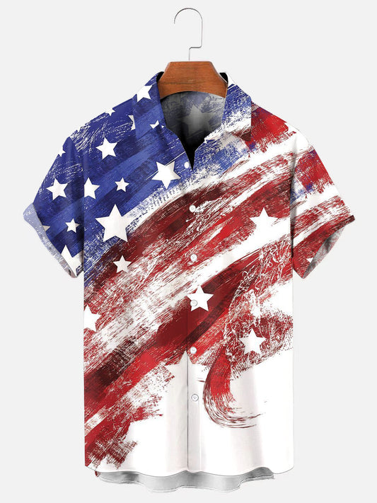 Men's American Flag Independence Day Print Short Sleeve Shirt