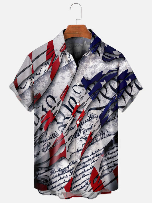 Men's American Flag Independence Day Print Hawaiian Short Sleeve Shirt