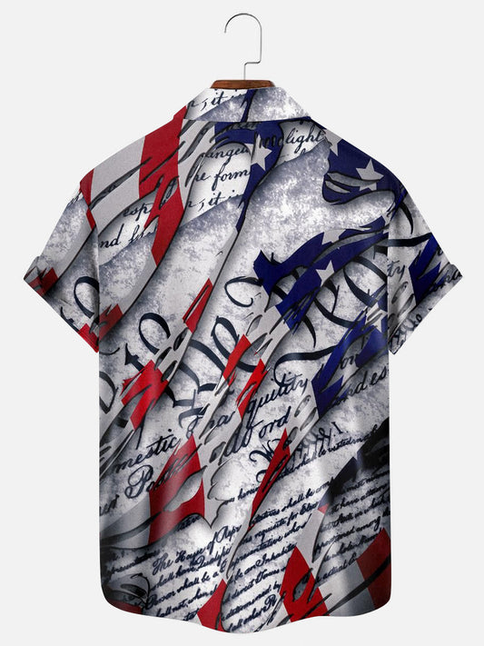 Men's American Flag Independence Day Print Hawaiian Short Sleeve Shirt