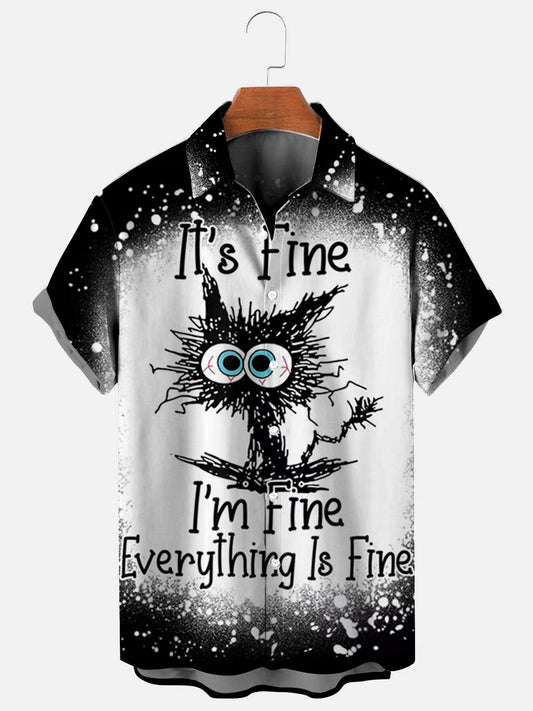 Men's Black Cat It's Fine I'm Fine Everything Is Fine Short Sleeve Shirt