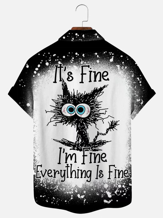Men's Black Cat It's Fine I'm Fine Everything Is Fine Short Sleeve Shirt