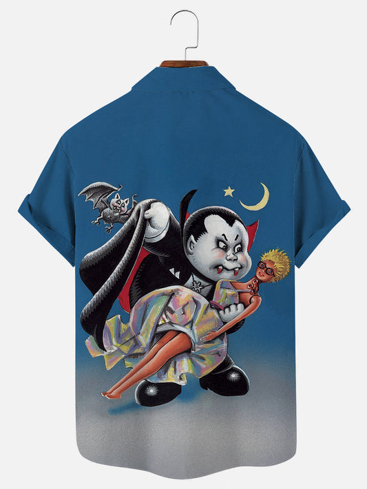 Men's Vintage Childhood Toy Card Print Casual Hawaiian Short Sleeve Shirt