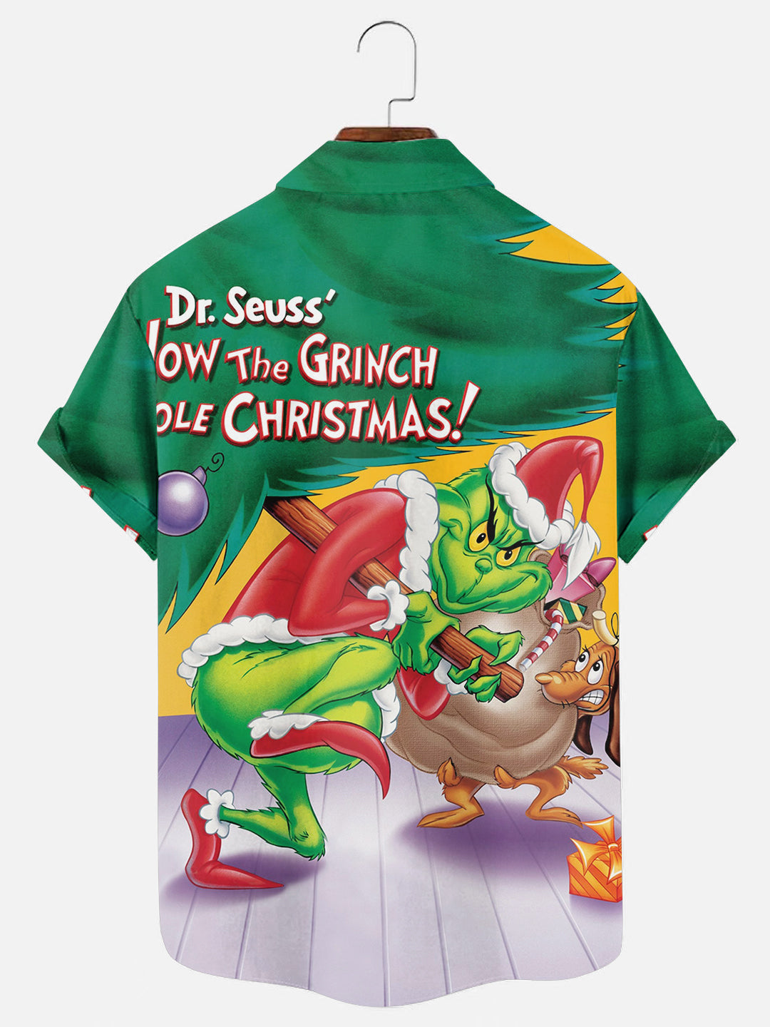 Men's Christmas Grinch Poster Print Holiday Short Sleeve Shirt