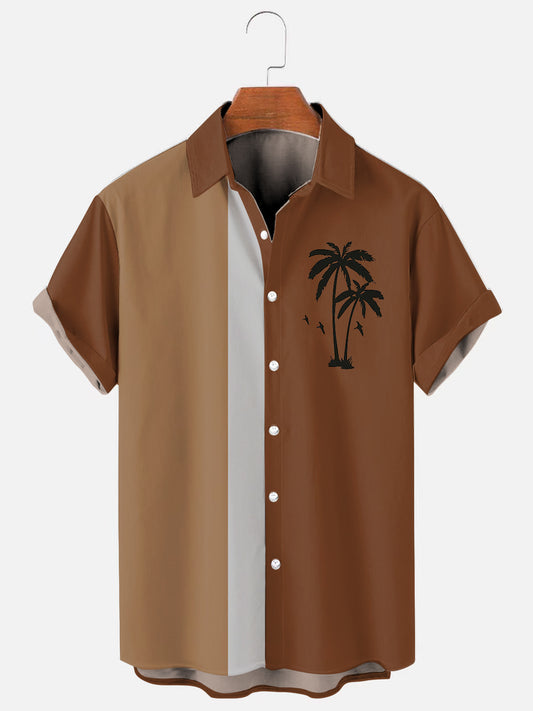Men's Vintage Bowling Palm Tree Print Hawaiian Short Sleeve Shirt