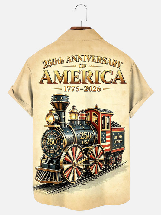 Men's USA 250th Anniversary Vintage Train Print Hawaiian Shirt