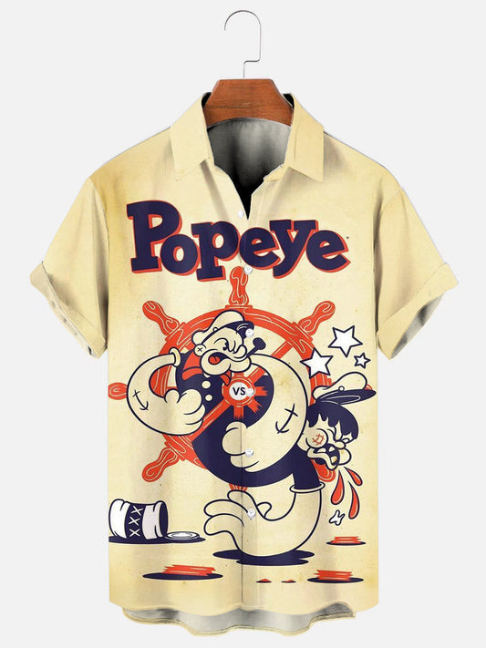 Men's Retro Classic Animated Cartoon Print Hawaiian Short Sleeve Shirt
