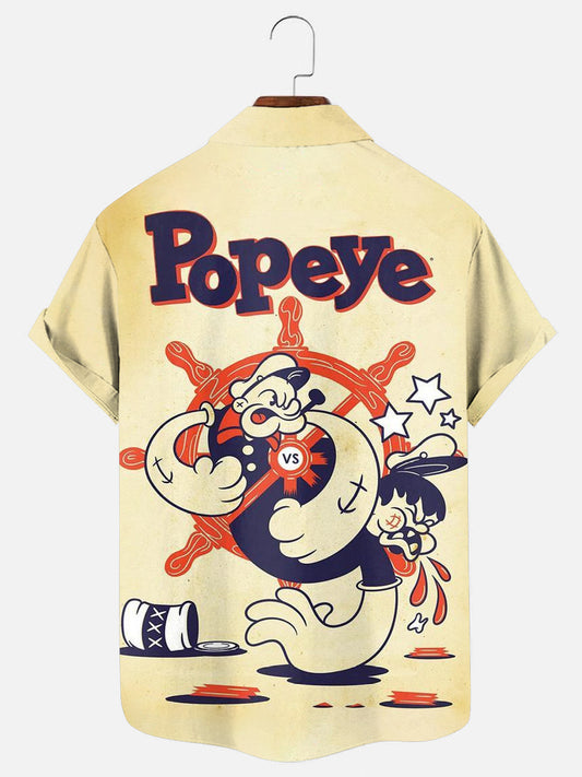 Men's Retro Classic Animated Cartoon Print Hawaiian Short Sleeve Shirt