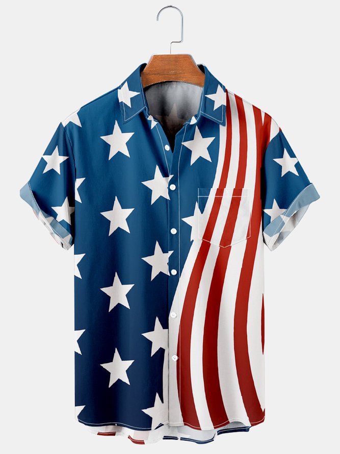 Men's American Flag Patchwork Pattern Short Sleeve Shirt main image 1